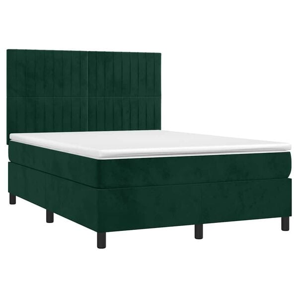 vidaXL Cama box spring colch&oacute;n y LED terciopelo verde oscuro 140x200cm