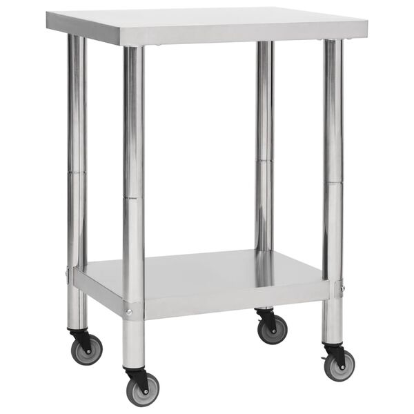 vidaXL Mesa de trabajo para cocina con ruedas acero inox 60x45x85 cm