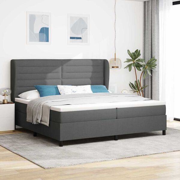 vidaXL Cama tipo Box Spring con colch&oacute;n Gris oscuro 200 x 200 cm tela
