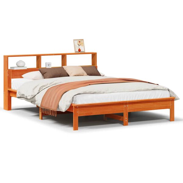 vidaXL Cama con estanter&iacute;a sin colch&oacute;n madera maciza marr&oacute;n 120x190 cm