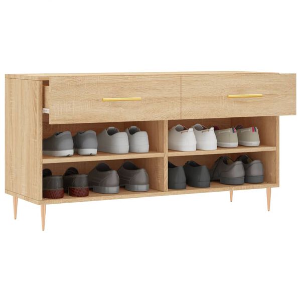 vidaXL Banco zapatero madera de ingenier&iacute;a roble Sonoma 102x35x55 cm
