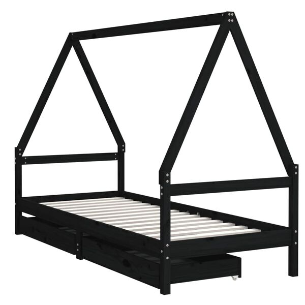 vidaXL Estructura de cama ni&ntilde;os con cajones madera pino negro 80x200cm