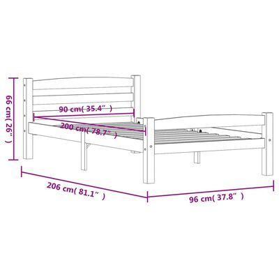 vidaXL Estructura de cama madera maciza pino gris oscuro 90x200 cm