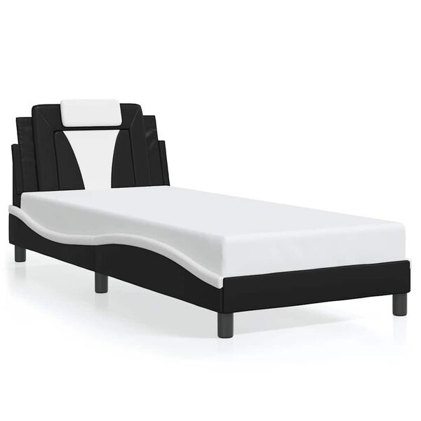 vidaXL Estructura de cama Viana sin colch&oacute;n cuero sint&eacute;tico negro blanco 90x200 cm