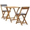 vidaXL Mesa y sillas bistr&oacute; plegables 3 pzas y cojines madera maciza