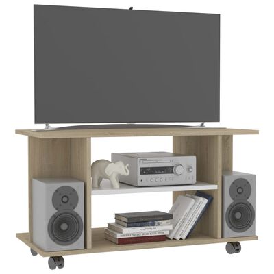 vidaXL Mueble de TV ruedas madera ingeniería blanco y roble 80x40x45cm