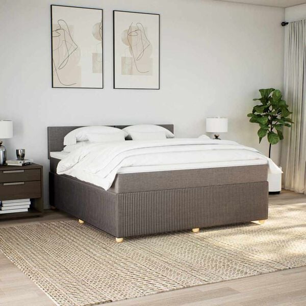 vidaXL Cama box spring con colch&oacute;n tela gris taupe 180x200 cm