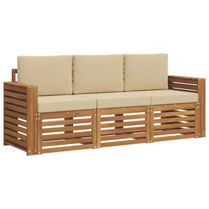 vidaXL Juegos de sof&aacute;s 3 uds. Natural y Beige Madera de Acacia S&oacute;lida