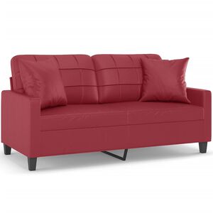vidaXL Sof&aacute; de 2 plazas con cojines cuero sint&eacute;tico rojo tinto 140 cm