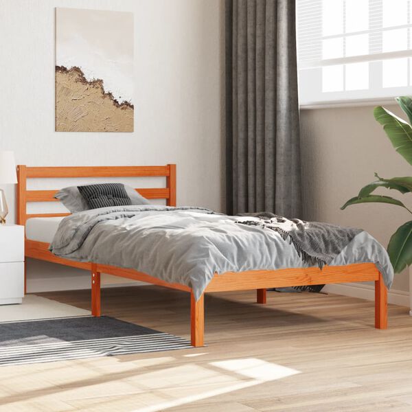 vidaXL Estructura de cama sin colch&oacute;n madera maciza marr&oacute;n 75x190 cm