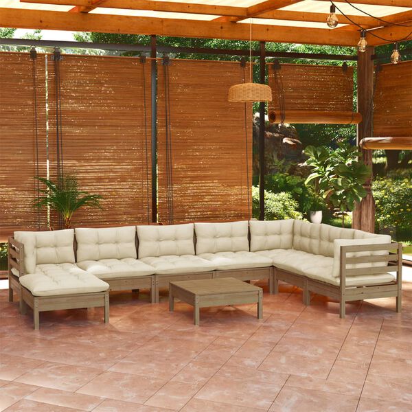 vidaXL Muebles de jard&iacute;n 9 pzas y cojines madera de pino marr&oacute;n miel