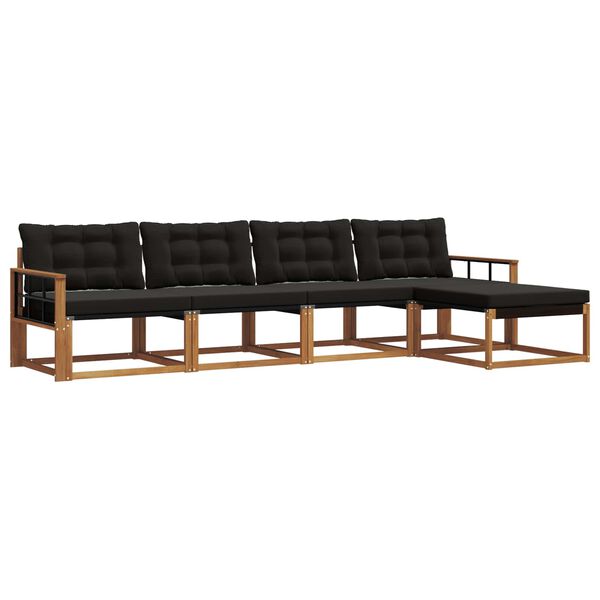 vidaXL Conjunto de sof&aacute;s de exterior con coj&iacute;n 5 pcs Natural y negro