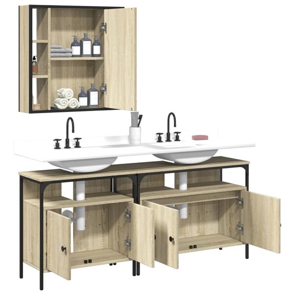 vidaXL Set de muebles de ba&ntilde;o 3 pzas madera contrachapada roble sonoma