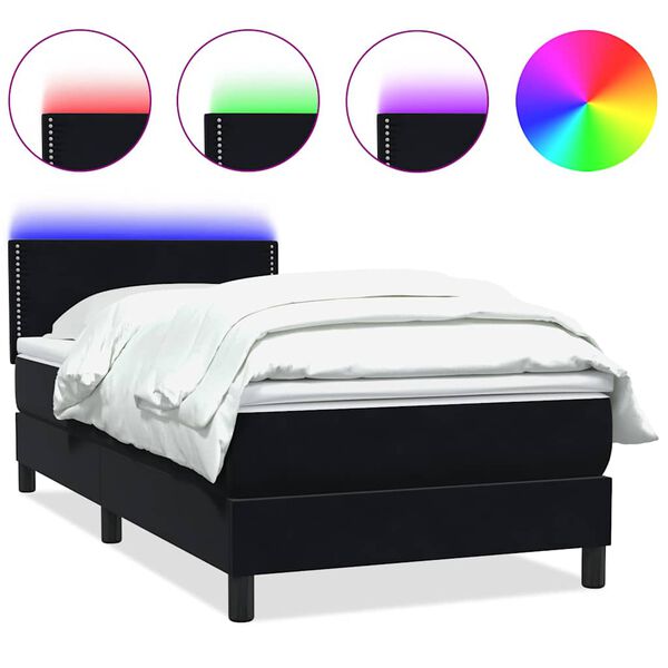 vidaXL Cama box spring con colch&oacute;n y LED cuero sint&eacute;tico negro 90x210 cm