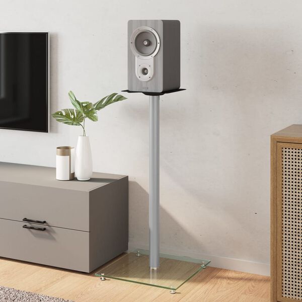 vidaXL Soportes de altavoces 2 uds vidrio templado plateado 1 pilar