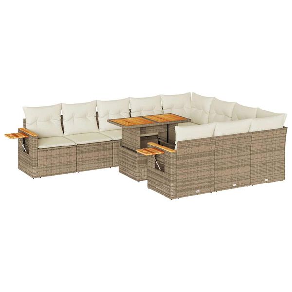 vidaXL Set sof&aacute;s jard&iacute;n y cojines 11 pzas rat&aacute;n sint&eacute;tico acacia beige