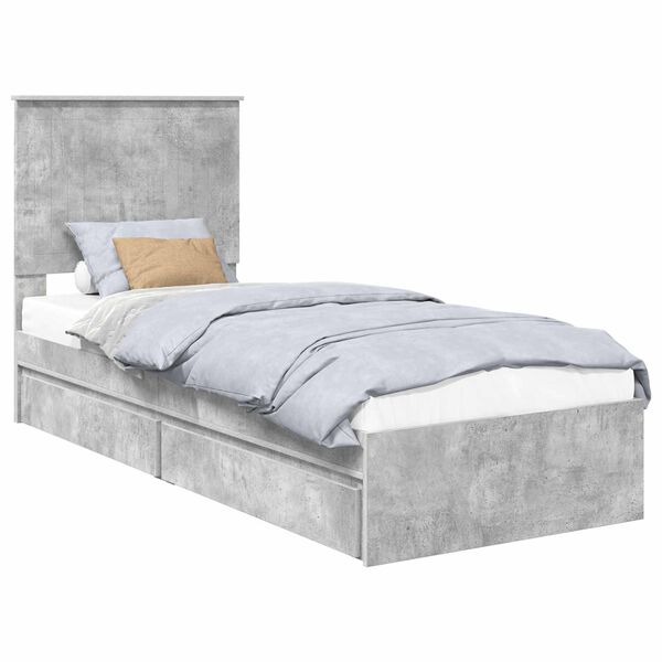 vidaXL Cama con almacenamiento con cabecera Gris Concreto 75 x 190 cm