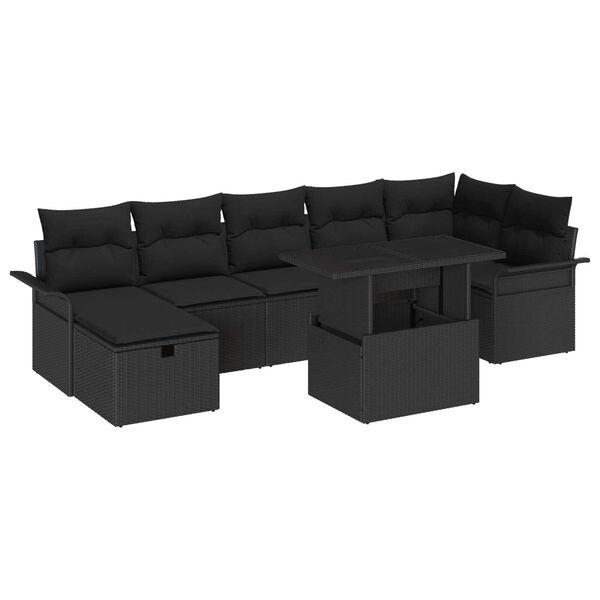 vidaXL Conjunto de sofá de jardín con cojín 8 pcs Negro Poliratán