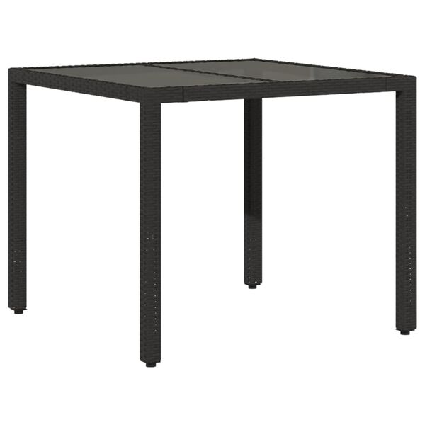vidaXL Set comedor jard&iacute;n 3 pzas cojines rat&aacute;n sint&eacute;tico vidrio negro