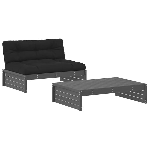 vidaXL Juego de muebles de jardín 2 pzas y cojines madera maciza gris