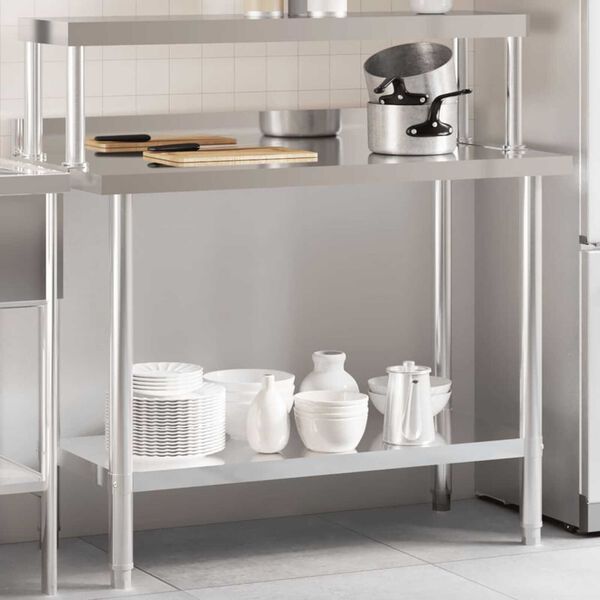 vidaXL Mesa de trabajo para cocina con estante acero inox 110x55x120cm