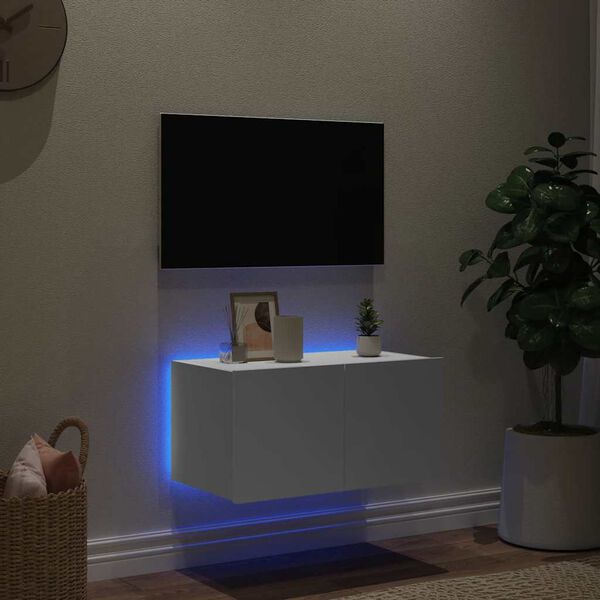 vidaXL Mueble de TV de pared con luces LED blanco 60x35x31 cm