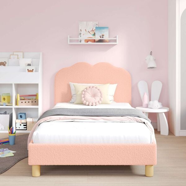 vidaXL Cama para ni&ntilde;os con cabecero Rosa 90 x 200 cm Tela de Oveja