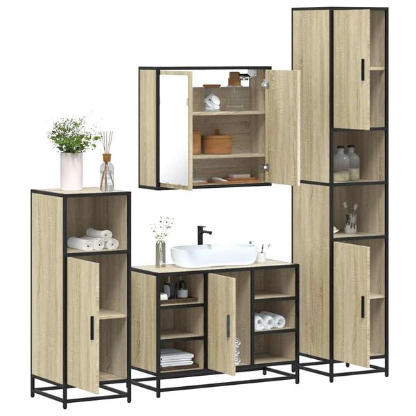 vidaXL Juego de muebles de baño 4 pzas contrachapada roble sonoma