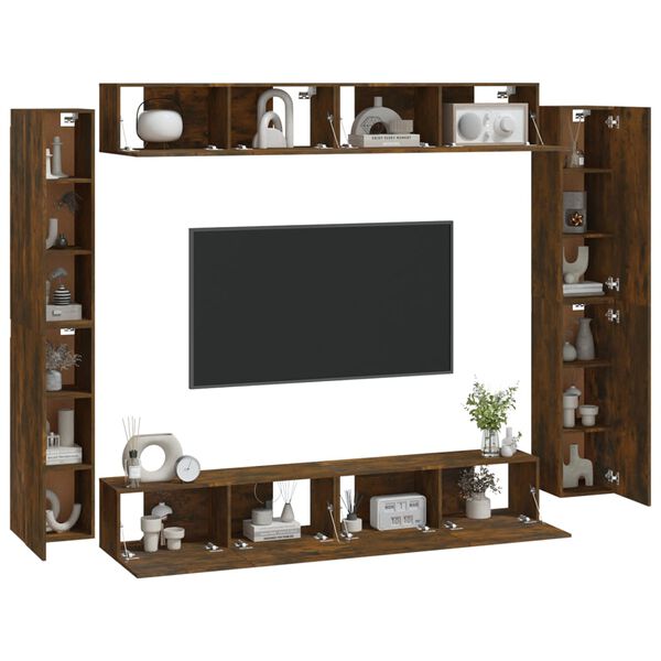 vidaXL Set de muebles de TV 8 pzas madera contrachapada roble ahumado