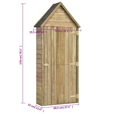 vidaXL Caseta herramientas jardín con puerta madera pino 69,5x32x178cm