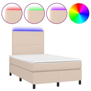 vidaXL Cama box spring colch&oacute;n LED cuero sint&eacute;tico capuchino 120x190cm