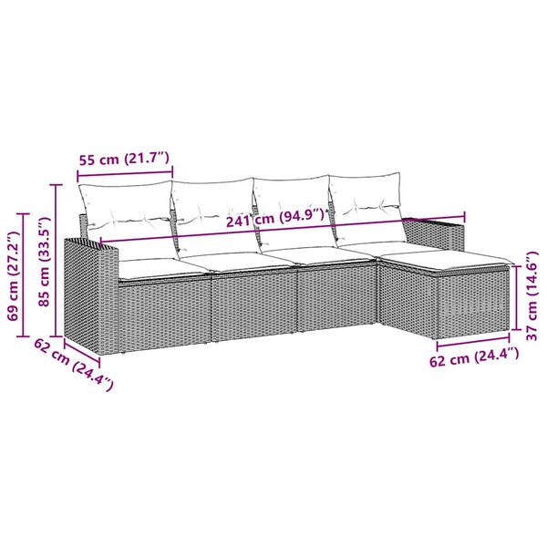 vidaXL Set de muebles de jardín 5 pzas y cojines ratán sintético negro