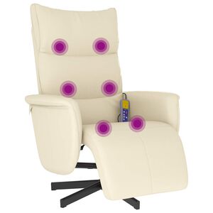 vidaXL Sill&oacute;n reclinable masaje con reposapi&eacute;s cuero sint&eacute;tico crema