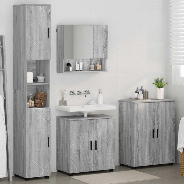 vidaXL Juego de muebles de ba&ntilde;o Montaje en la pared 4 pcs Gris Sonoma