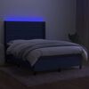 vidaXL Cama box spring colch&oacute;n y luces LED tela azul 140x190 cm
