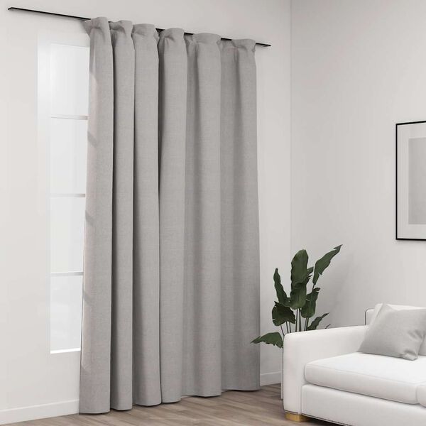 vidaXL Cortina opaca con ganchos look de lino gris 290x245 cm
