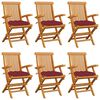 vidaXL Sillas de jard&iacute;n 6 uds madera teca con cojines rojo tinto