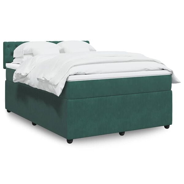 vidaXL Cama box spring con colch&oacute;n terciopelo verde oscuro 140x190 cm