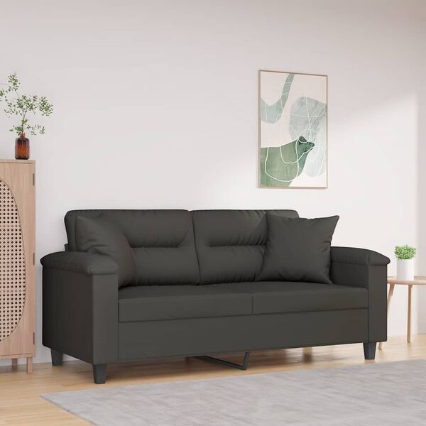 vidaXL Sof&aacute; 2 plazas almohadas y cojines microfibra gris oscuro 140 cm
