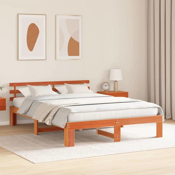 vidaXL Estructura de cama con cabecera Marr&oacute;n cera 150 x 200 cm