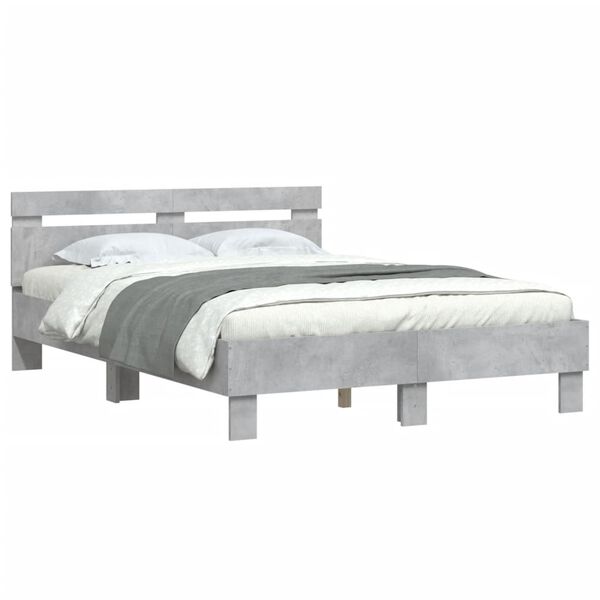 vidaXL Cama con cabecero madera de ingenier&iacute;a gris hormig&oacute;n 135x190 cm