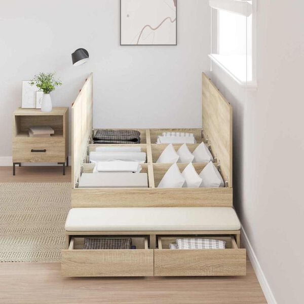 vidaXL Cama con almacenamiento Roble Sonoma 90 cm Madera contrachapada