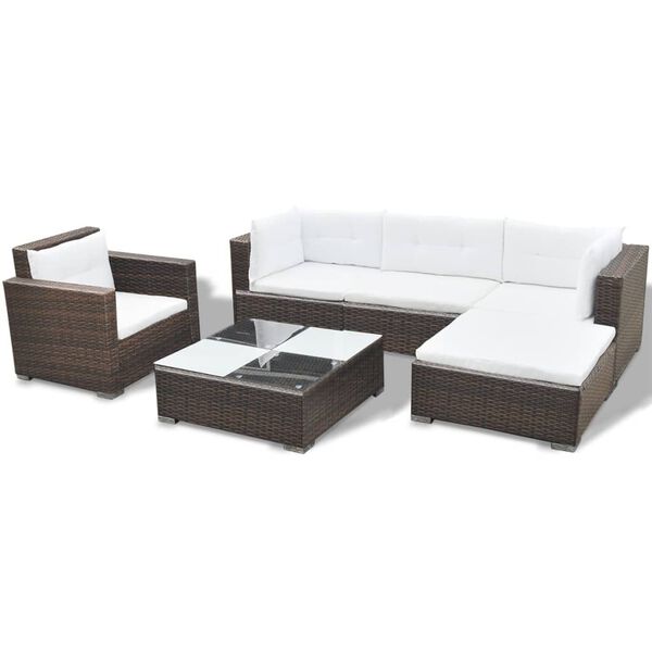 vidaXL Set muebles de jardín 6 piezas y cojines ratán sintético marrón