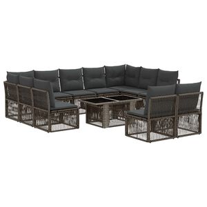 vidaXL Conjunto de sof&aacute;s de jard&iacute;n 12 uds. Gris rat&aacute;n sint&eacute;tico