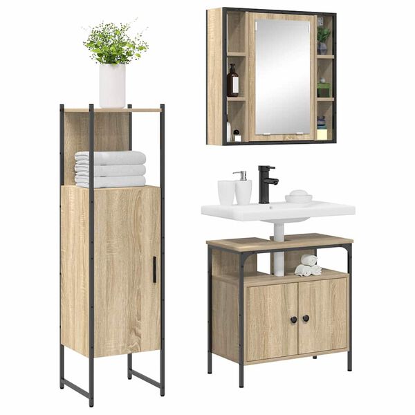 vidaXL Juego de muebles de ba&ntilde;o 3 pcs Marr&oacute;n Madera contrachapada