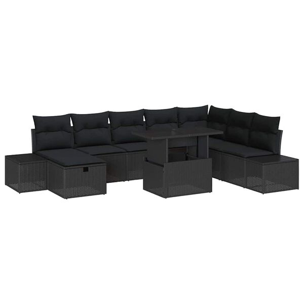 vidaXL Conjunto de sof&aacute; de jard&iacute;n 11 pcs Negro Polirat&aacute;n