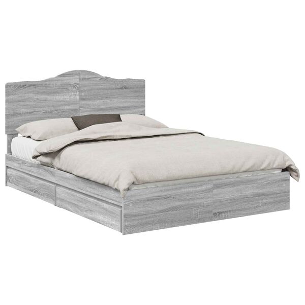 vidaXL Cama con almacenamiento con cabecera Gris Sonoma 160 x 200 cm