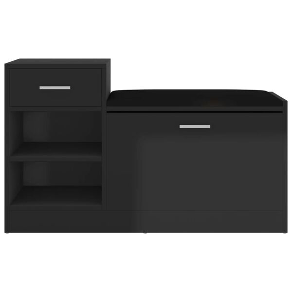 vidaXL Banco zapatero madera de ingenier&iacute;a negro brillo 94,5x31x57 cm