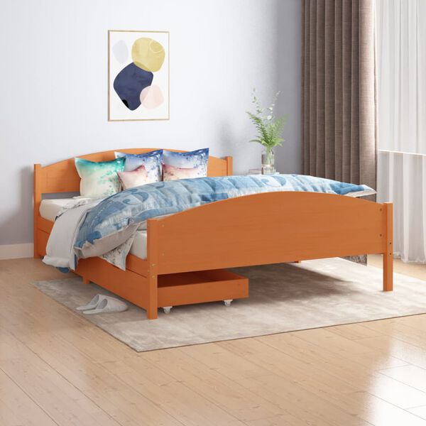 vidaXL Estructura de cama 2 cajones madera pino marr&oacute;n miel 160x200 cm