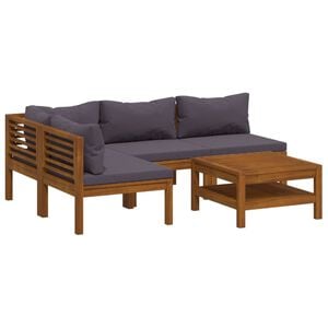 vidaXL Muebles de jard&iacute;n 5 pzas cojines madera maciza de acacia